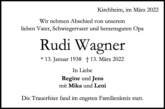 Trauer Rudi Wagner <br><p style=