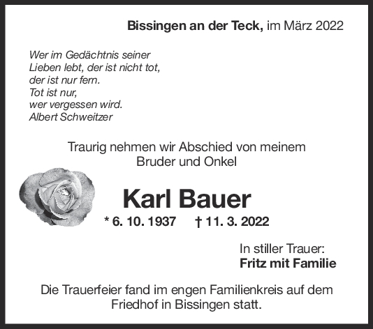 Trauer Karl Bauer <br><p style=