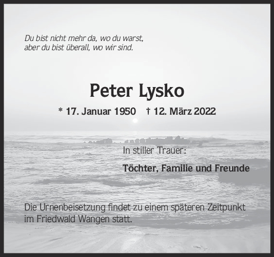 Trauer Peter Lysko <br><p style=