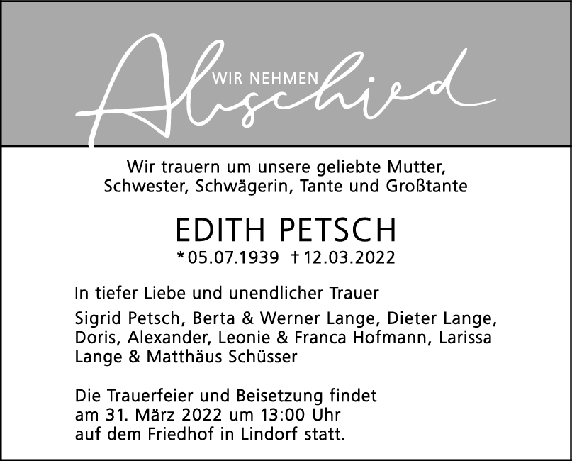 Trauer Edith Petsch <br><p style=