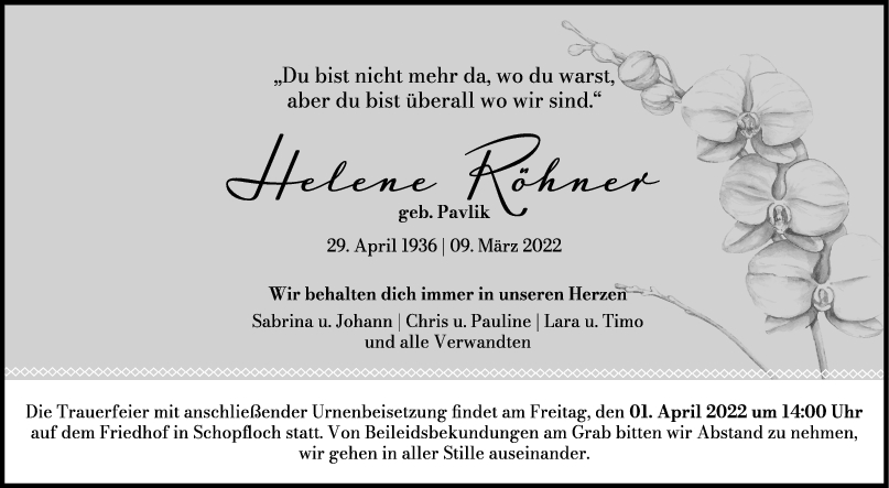 Trauer Helene Röhner <br><p style=