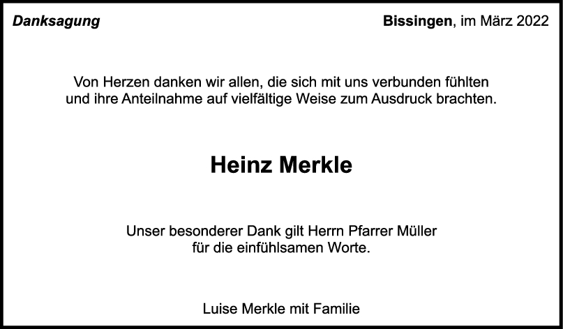 Trauer Heinz Merkle 22/03/2022