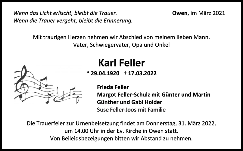 Trauer Karl Feller <br><p style=