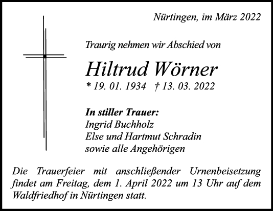 Trauer Hiltrud Wörner <br><p style=