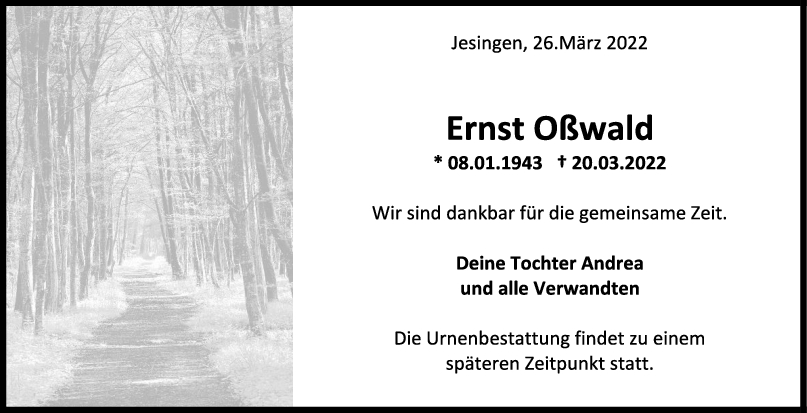 Trauer Ernst Oßwald <br><p style=