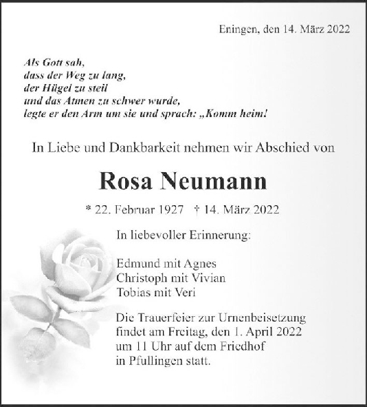 Trauer Rosa Neumann <br><p style=