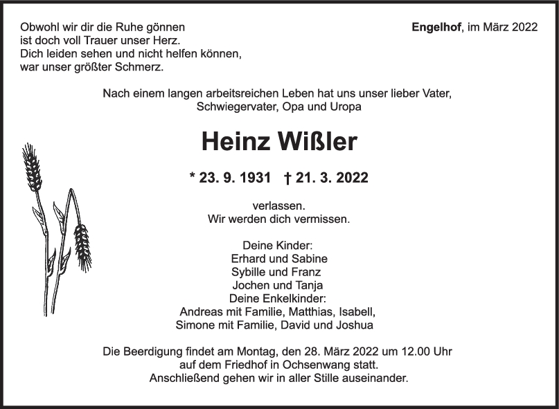 Trauer Heinz Wißler <br><p style=