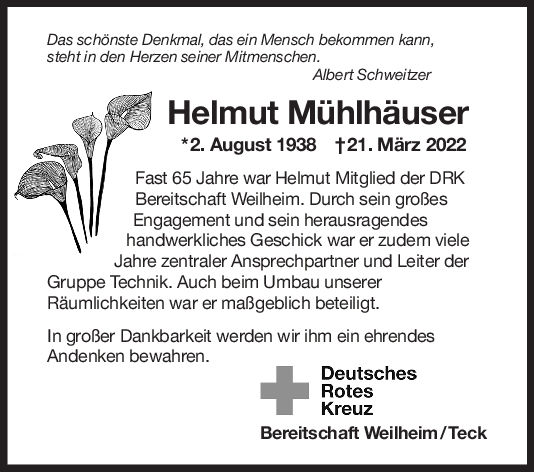 Nachruf Helmut Mühlhauser <br><p style=