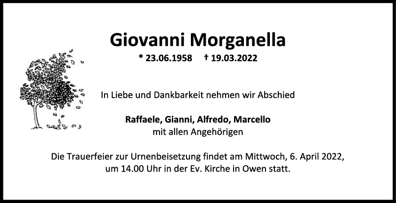 Trauer Giovanni Morganella 30/03/2022