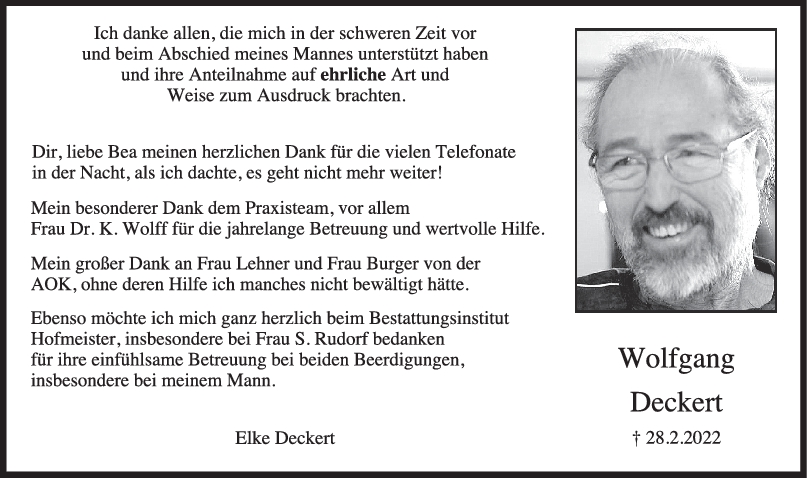 Danksagung Wolfgang Deckert <br><p style=