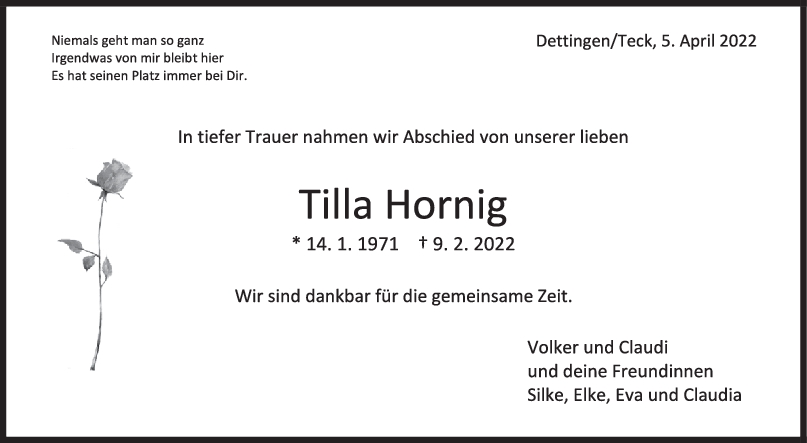 Trauer Tilla Hornig <br><p style=