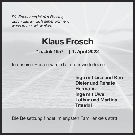 Trauer Klaus Frosch <br><p style=