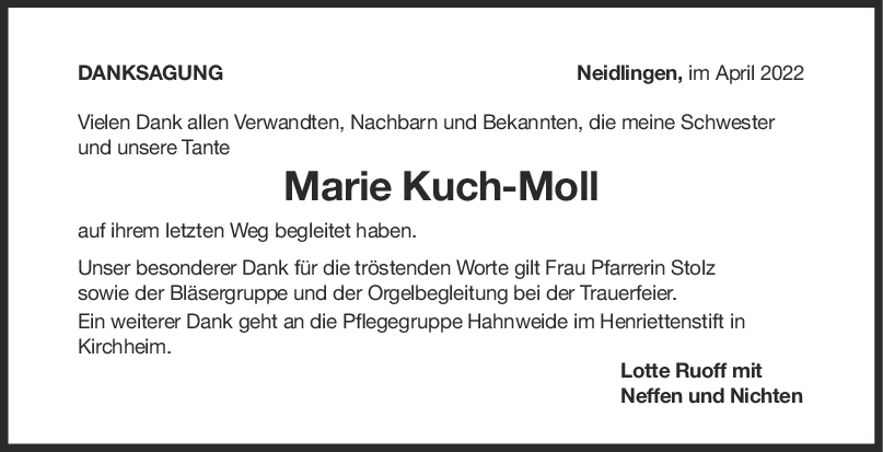 Danksagung Marie Kuch-Moll <br><p style=