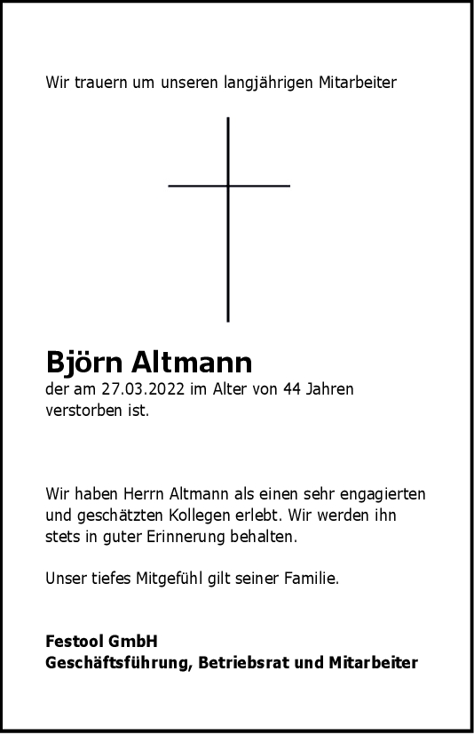 Nachruf Björn Altmann <br><p style=