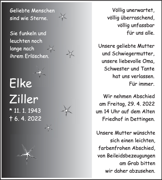 Trauer Elke Ziller 23/04/2022