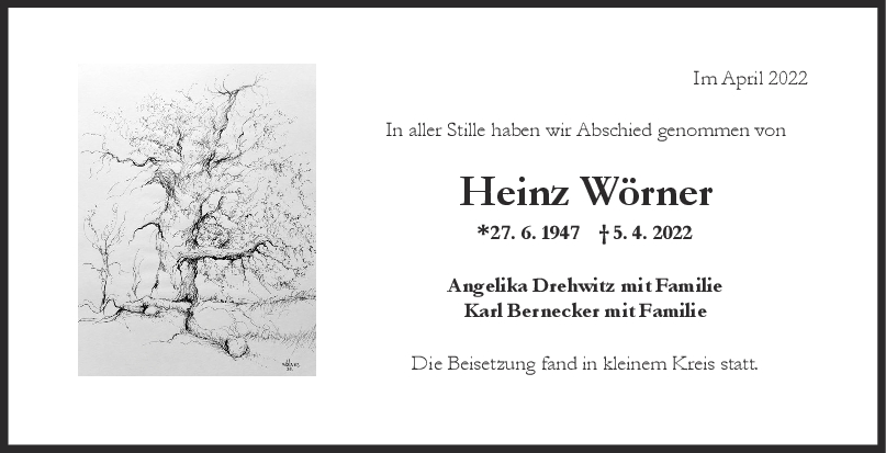 Trauer Heinz Wörner 23/04/2022