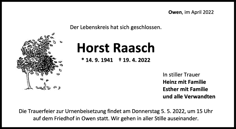 Trauer Horst Raasch 23/04/2022