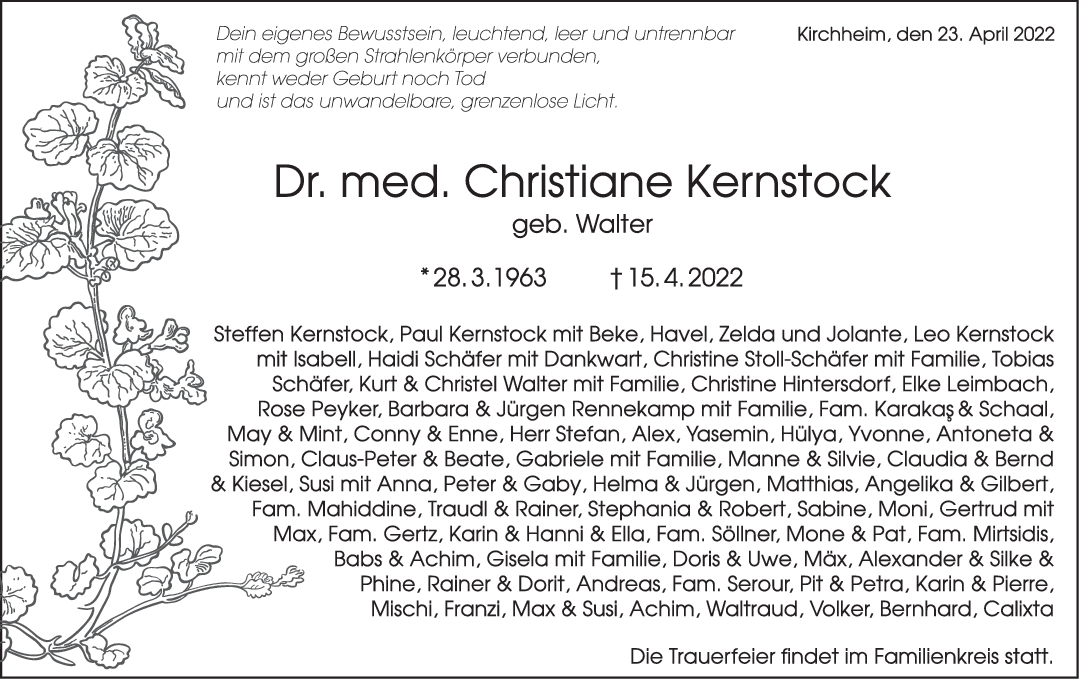 Trauer Christiane Kernstock 23/04/2022