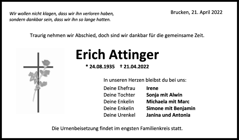 Trauer Erich Attinger 23/04/2022