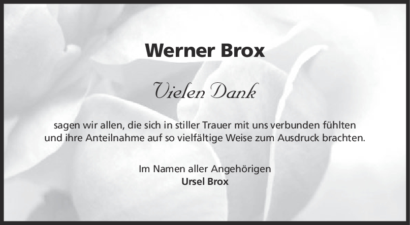 Danksagung Werner Brox <br><p style=