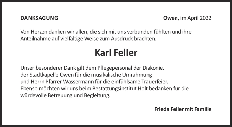 Danksagung Karl Feller <br><p style=
