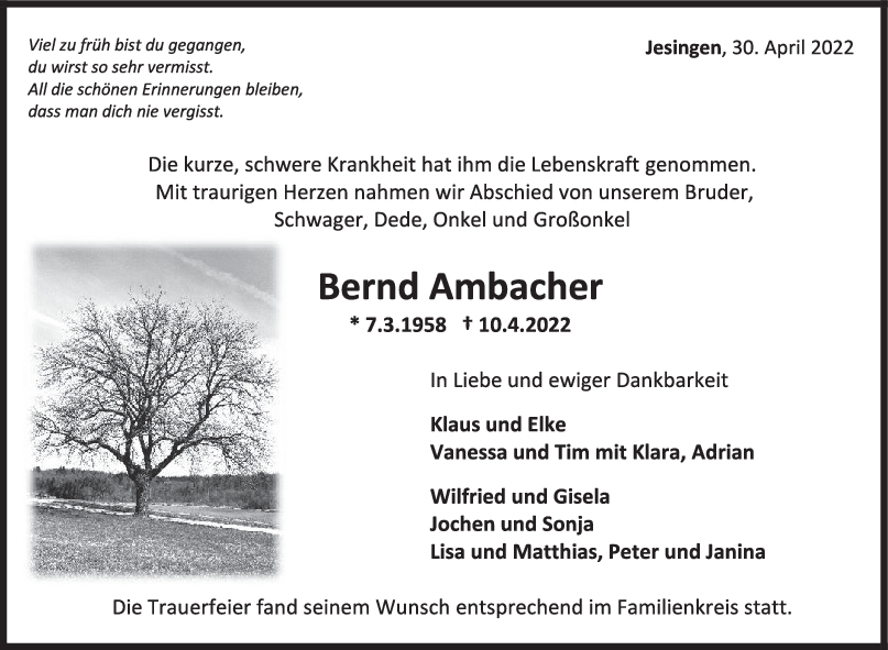Trauer Bernd Ambacher <br><p style=