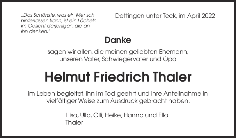Danksagung Helmut Thaler <br><p style=