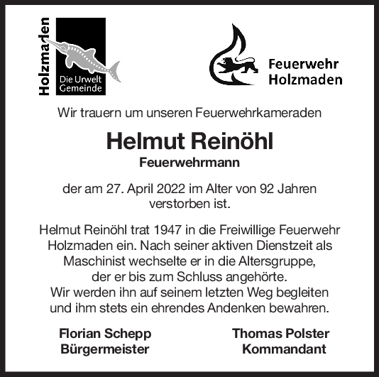 Nachruf Helmut Reinöhl <br><p style=