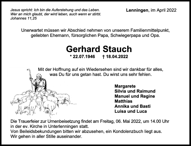 Trauer Gerhard Stauch <br><p style=
