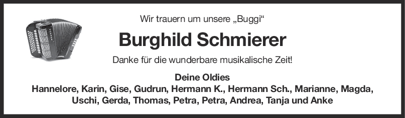 Nachruf Burghild Schmierer <br><p style=