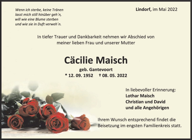 Trauer Cäcilie Maisch 14/05/2022