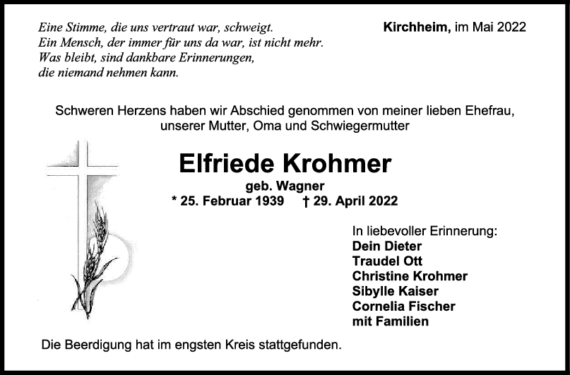 Trauer Elfriede Krohmer <br><p style=