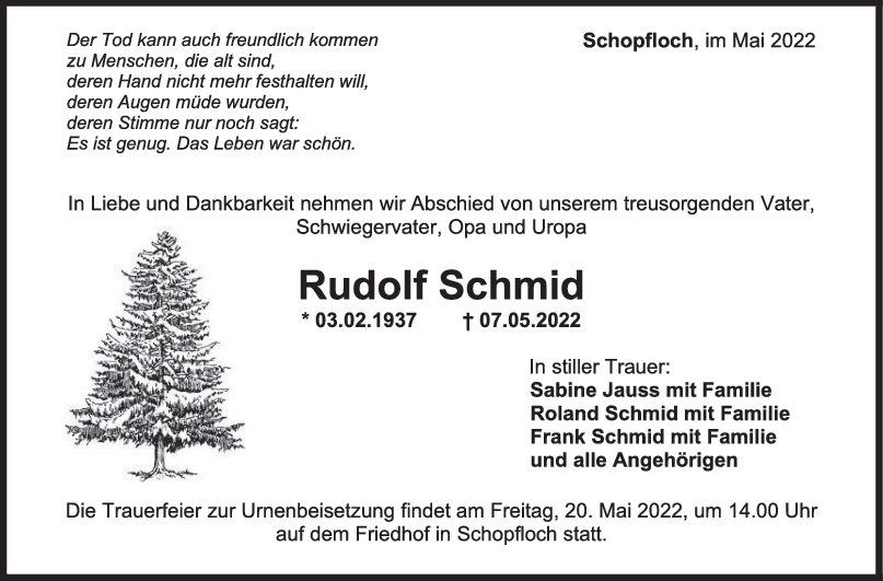 Trauer Rudolf Schmid <br><p style=