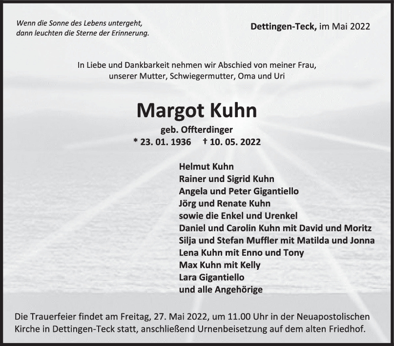 Trauer Margot Kuhn 24/05/2022