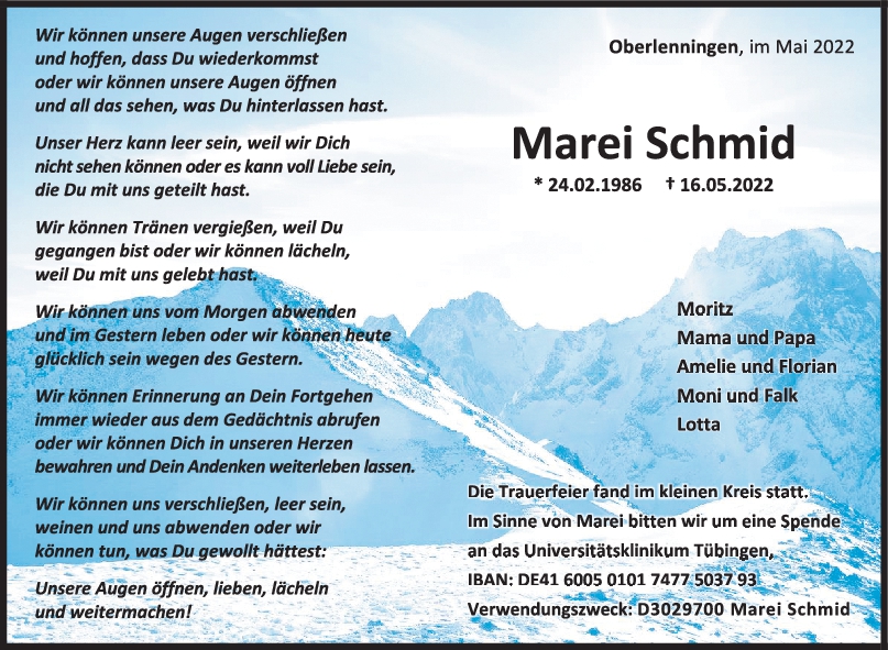 Trauer Marei Schmid 21/05/2022