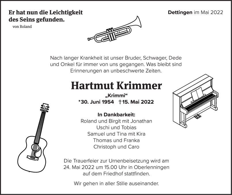 Trauer Hartmut Krimmer 23/05/2022