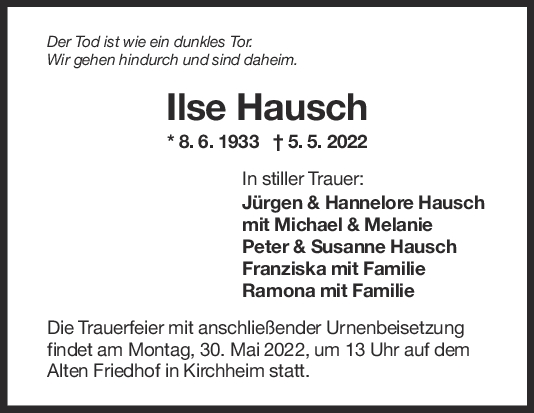 Trauer Ilse Hausch <br><p style=
