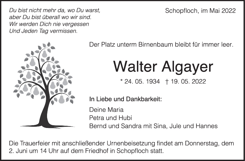 Trauer Walter Algayer <br><p style=