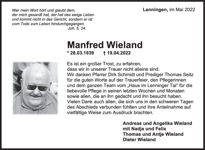 Danksagung Manfred Wieland <br><p style=