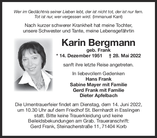 Trauer Karin Bergmann <br><p style=