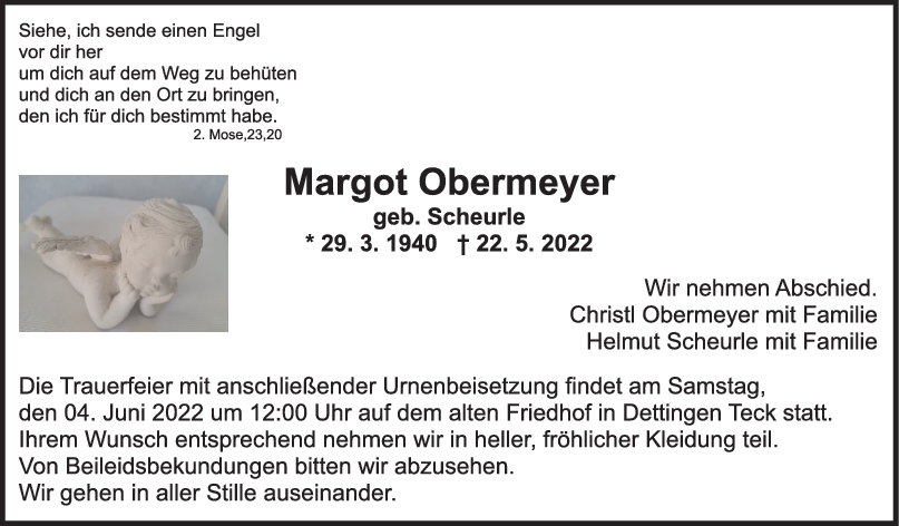 Trauer Margot Obermeyer <br><p style=