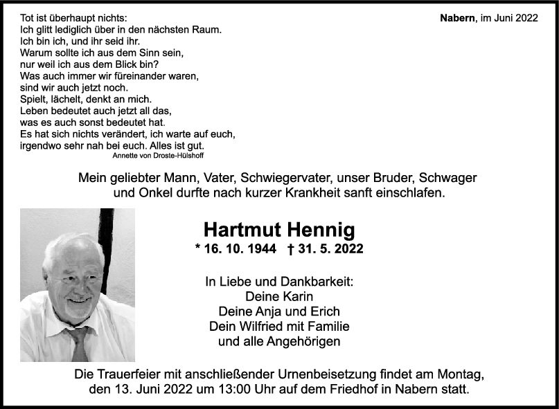 Trauer Hartmut Hennig <br><p style=