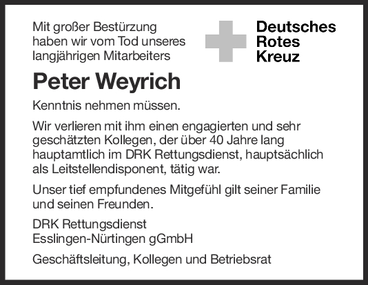Nachruf Peter Weyrich <br><p style=