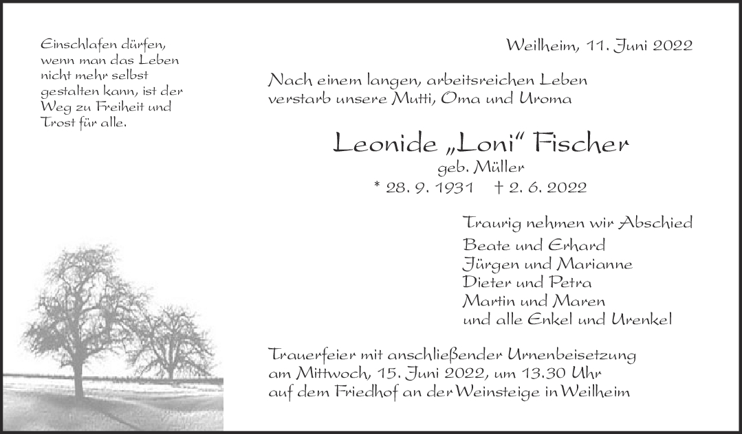Trauer Leonide Fischer <br><p style=