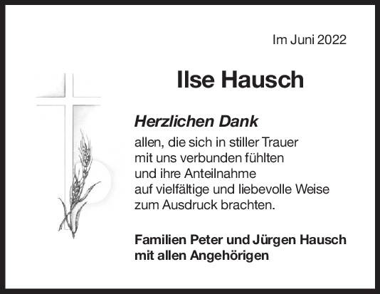 Danksagung Ilse Hausch <br><p style=