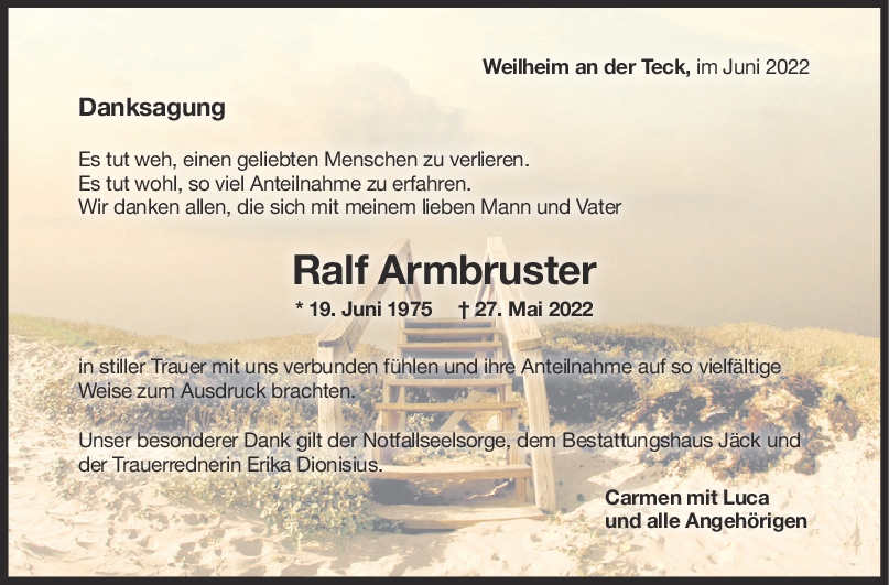 Danksagung Ralf Armbruster <br><p style=