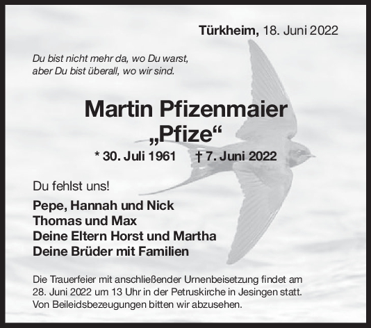 Trauer Martin Pfizenmaier 