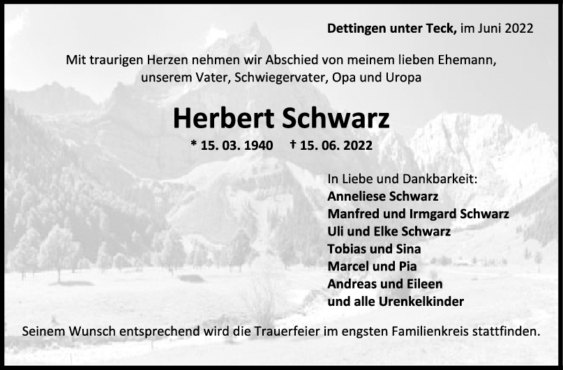 Trauer Herbert Schwarz 18/06/2022