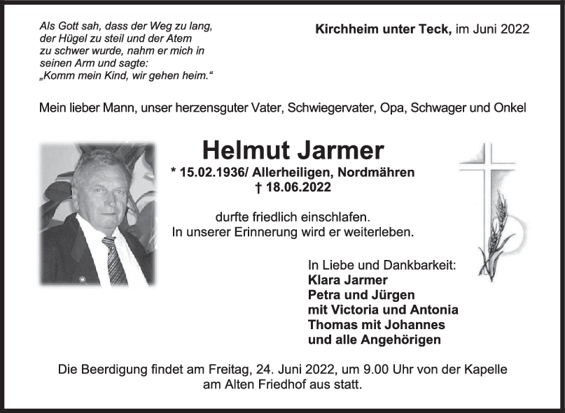 Trauer Helmut Jarmer 21/06/2022
